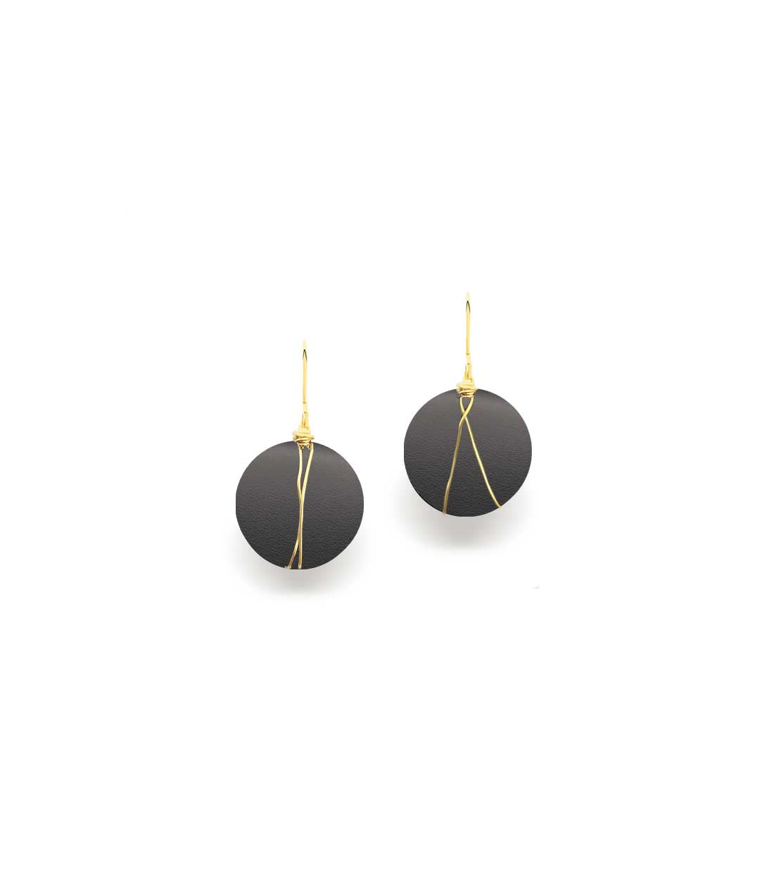 Boucles d'oreilles en cuir noir Round Wire S fabriqué en France par Paola Borde