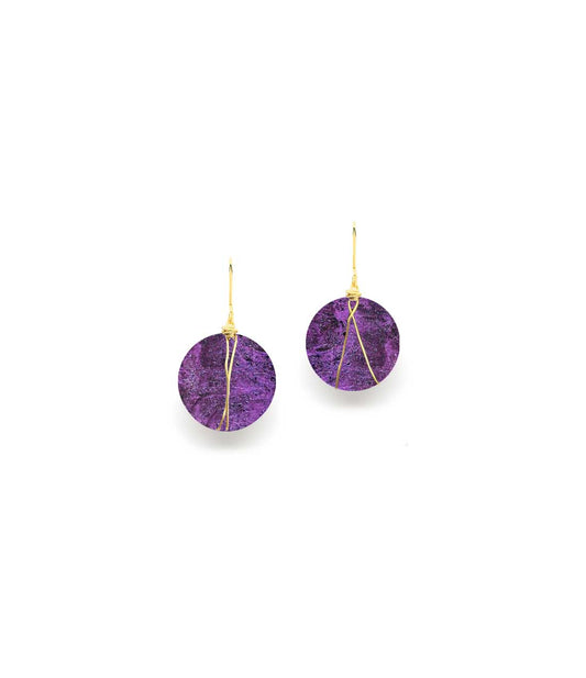 Boucles d'oreilles en cuir pearl violet Round Wire S fabriqué en France par Paola Borde