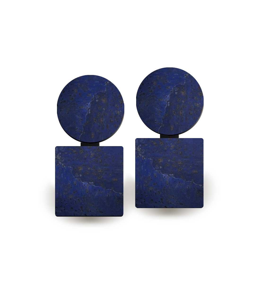 Boucles d'oreilles liège bleu Round Square fabriquées en France par Paola Borde