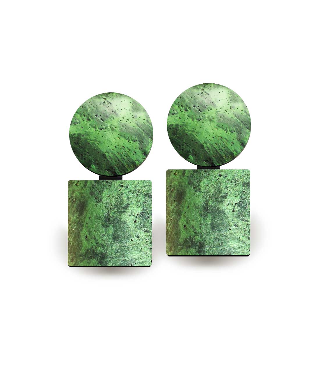 Boucles d'oreilles cuir pearl vert Round Square fabriquées en France Paola Borde